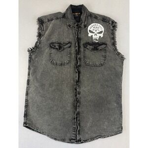 Biker Wear Punisher Denim Shirt Mens XL Black Button Down Sleeveless Panama City